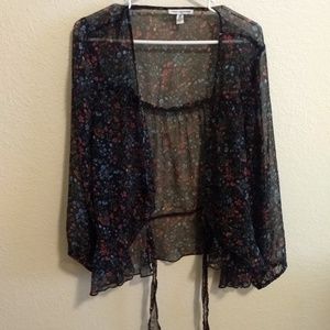 American eagle floral sheer tie front top